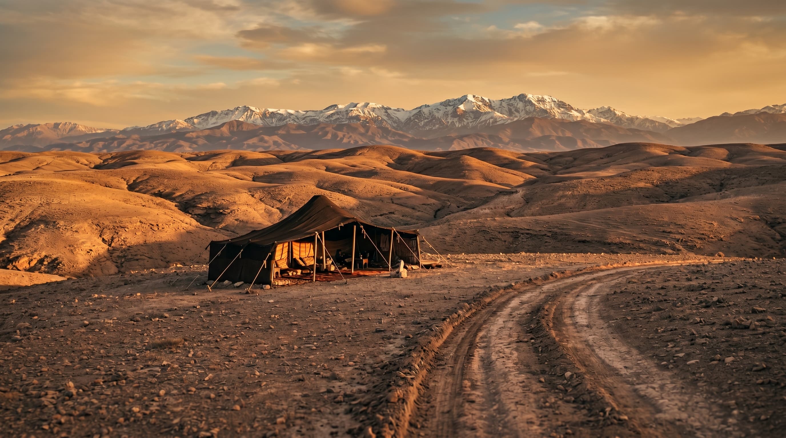 Agafay Desert tour from Marrakech — rocky desert landscape near Marrakech with Atlas Mountain backdrop