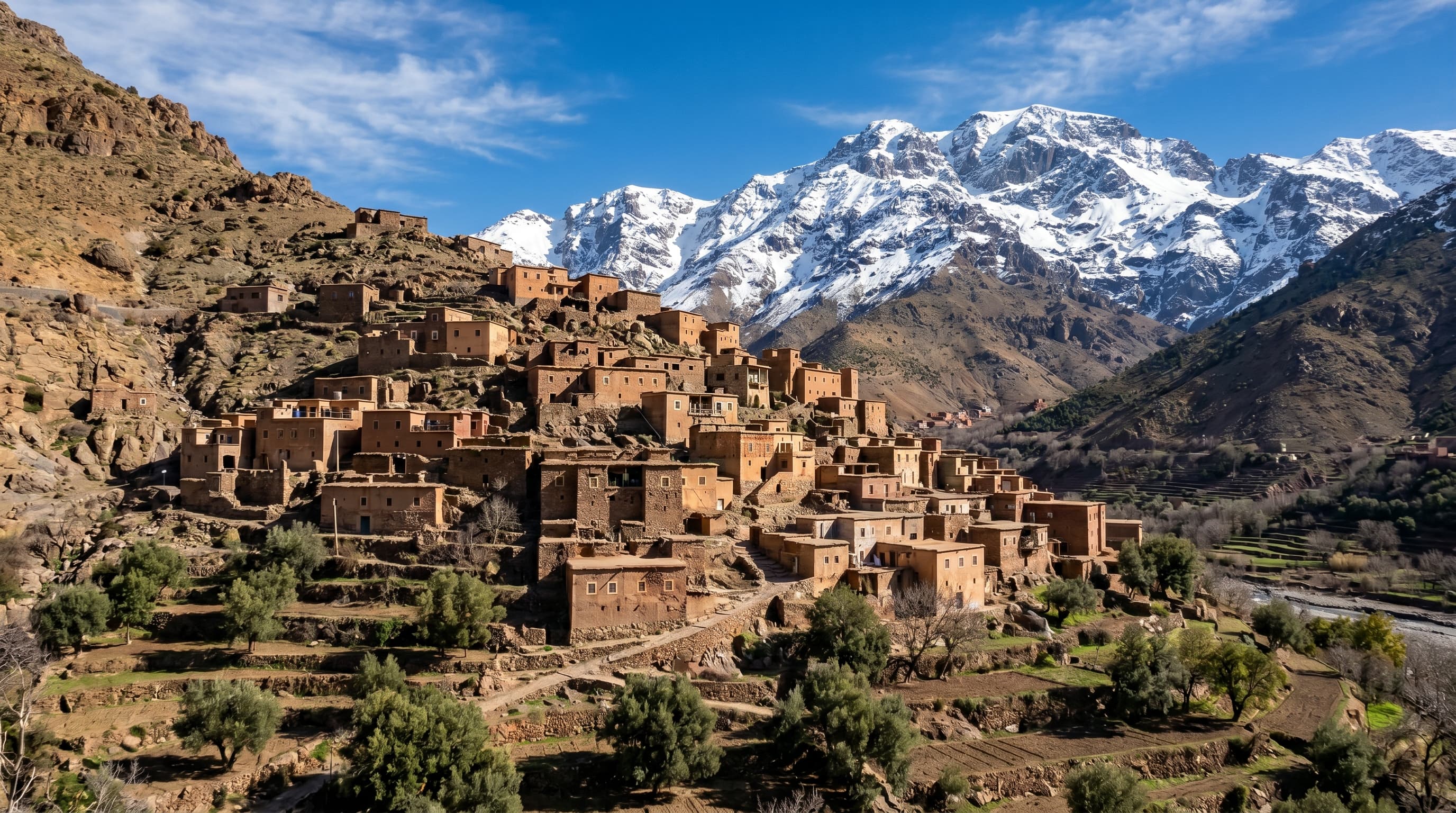 Atlas Mountains day trip from Marrakech — panoramic mountain scenery with Berber villages and winding roads